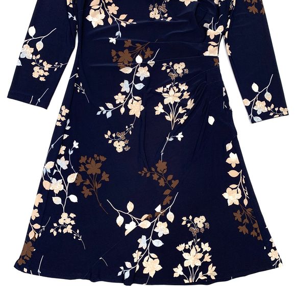 Chaps Floral Ruched 3/4 Sleeves Sheath Dress Size M - Picture 5 of 11